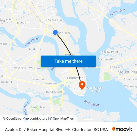 Azalea Dr / Baker Hospital Blvd to Charleston SC USA map