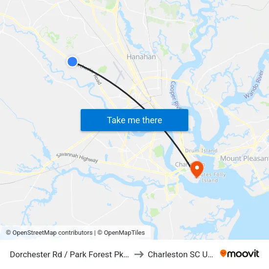 Dorchester Rd / Park Forest Pkwy to Charleston SC USA map