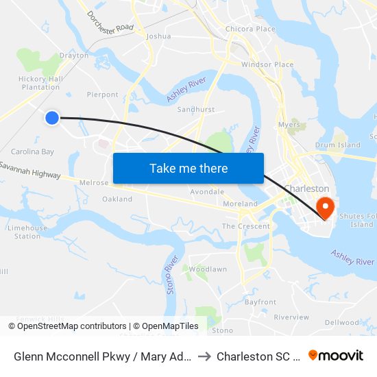 Glenn Mcconnell Pkwy / Mary Ader Ave to Charleston SC USA map