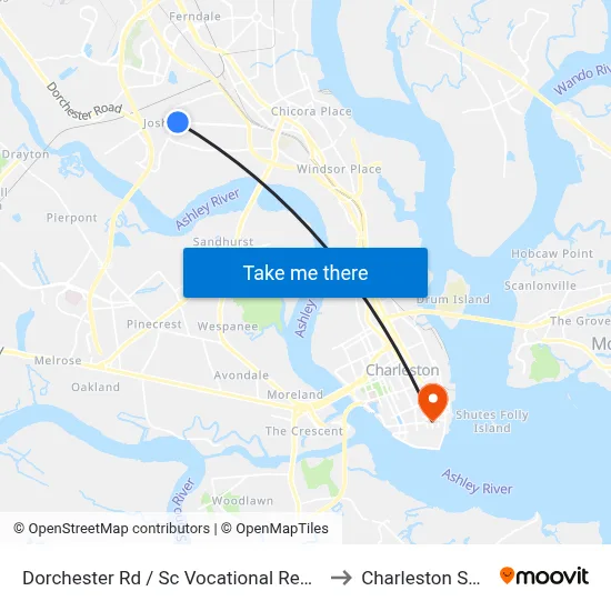 Dorchester Rd / Sc Vocational Rehab Center to Charleston SC USA map