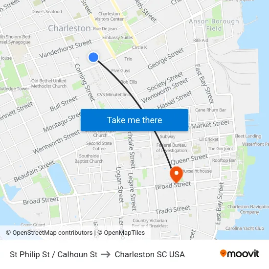 St Philip St / Calhoun St to Charleston SC USA map