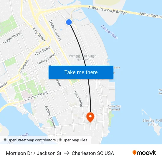 Morrison Dr / Jackson St to Charleston SC USA map