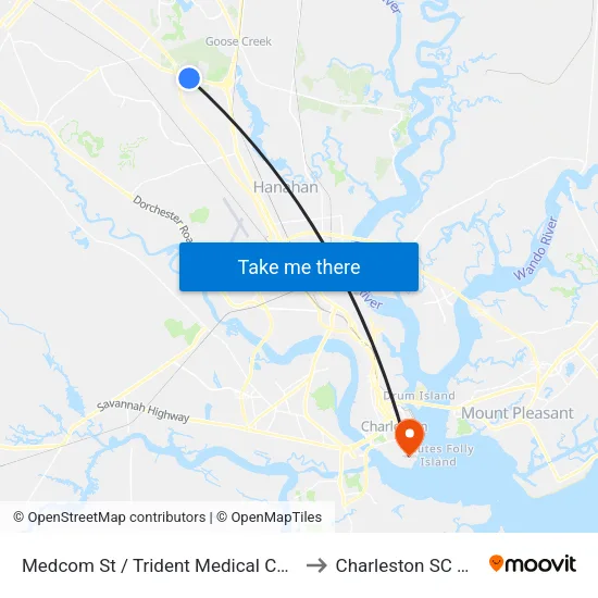 Medcom St / Trident Medical Center to Charleston SC USA map