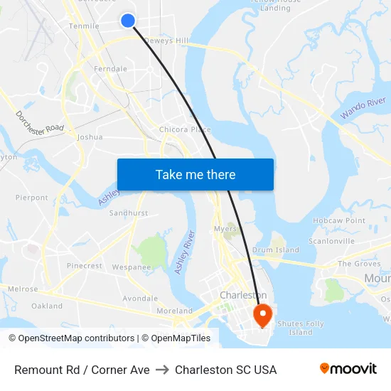 Remount Rd / Corner Ave to Charleston SC USA map