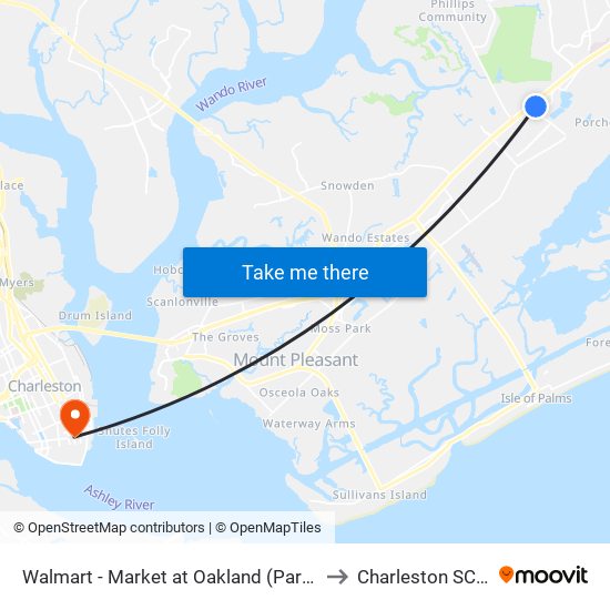 Walmart - Market at Oakland (Park & Ride) to Charleston SC USA map