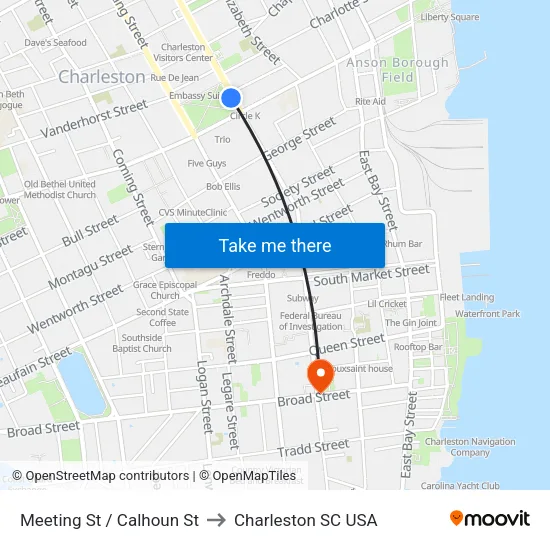 Meeting St / Calhoun St to Charleston SC USA map
