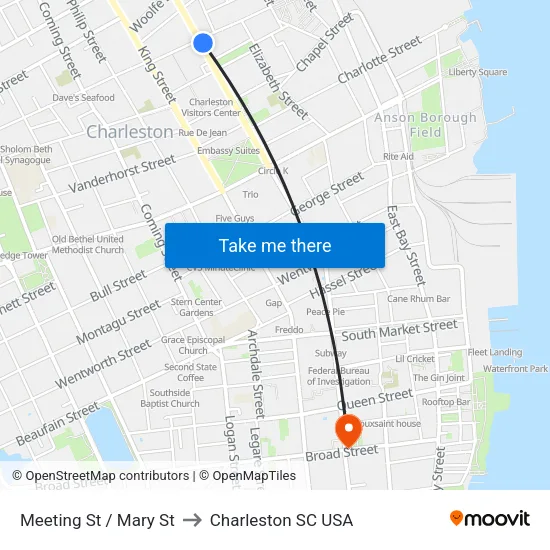Meeting St / Mary St to Charleston SC USA map