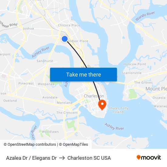 Azalea Dr / Elegans Dr to Charleston SC USA map