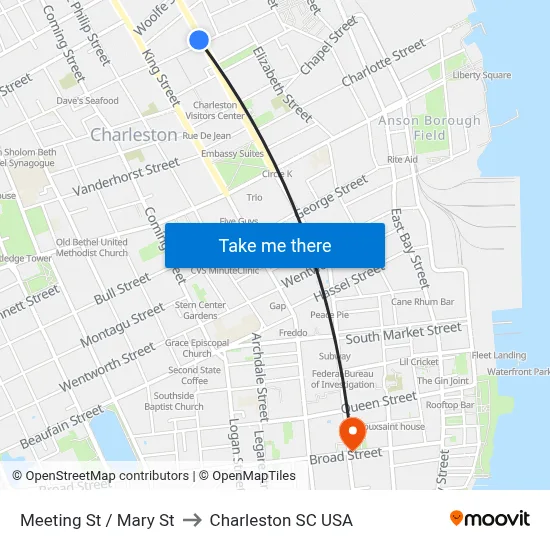 Meeting St / Mary St to Charleston SC USA map