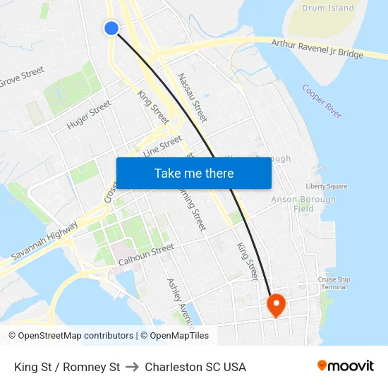 King St / Romney St to Charleston SC USA map