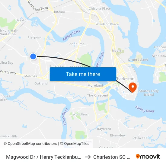 Magwood Dr / Henry Tecklenburg Dr to Charleston SC USA map