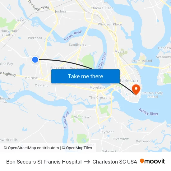 Bon Secours-St Francis Hospital to Charleston SC USA map