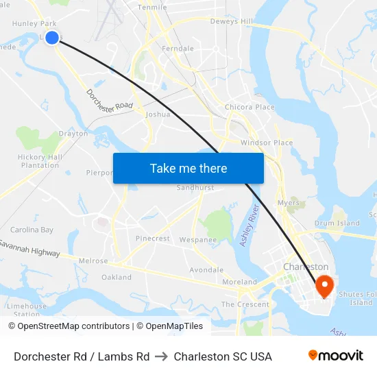 Dorchester Rd / Lambs Rd to Charleston SC USA map