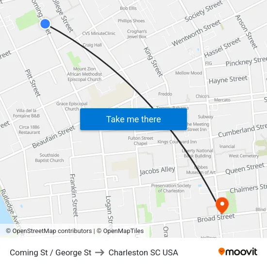 Coming St / George St to Charleston SC USA map