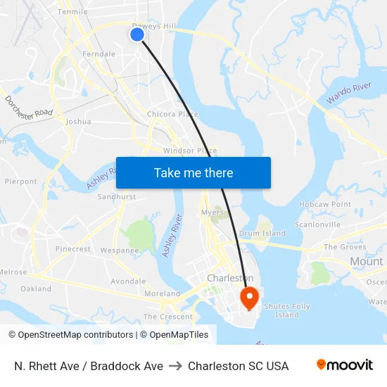 N. Rhett Ave / Braddock Ave to Charleston SC USA map