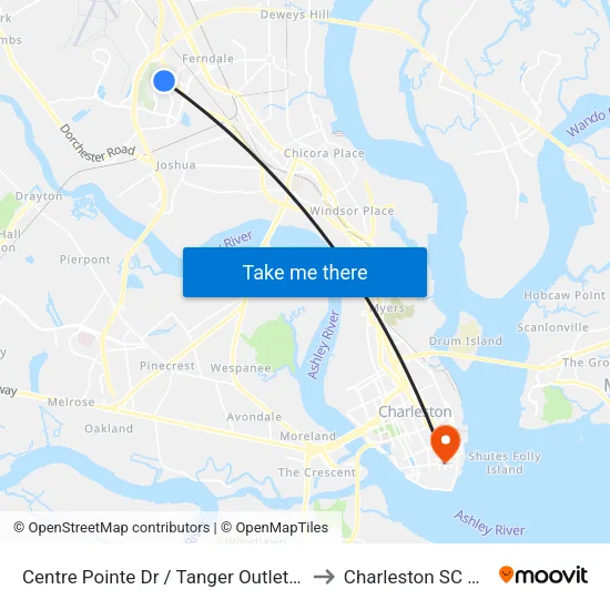 Centre Pointe Dr / Tanger Outlet Blvd to Charleston SC USA map
