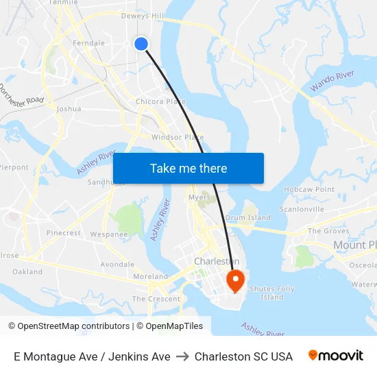 E Montague Ave / Jenkins Ave to Charleston SC USA map