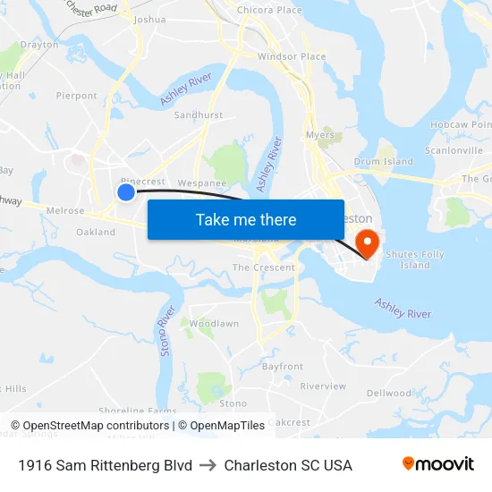1916 Sam Rittenberg Blvd to Charleston SC USA map
