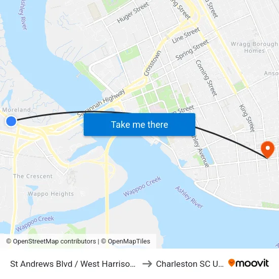 St Andrews Blvd / West Harrison Rd to Charleston SC USA map