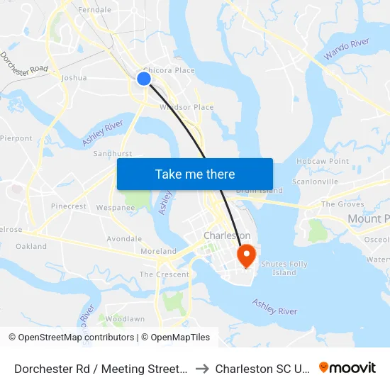 Dorchester Rd / Meeting Street Rd to Charleston SC USA map