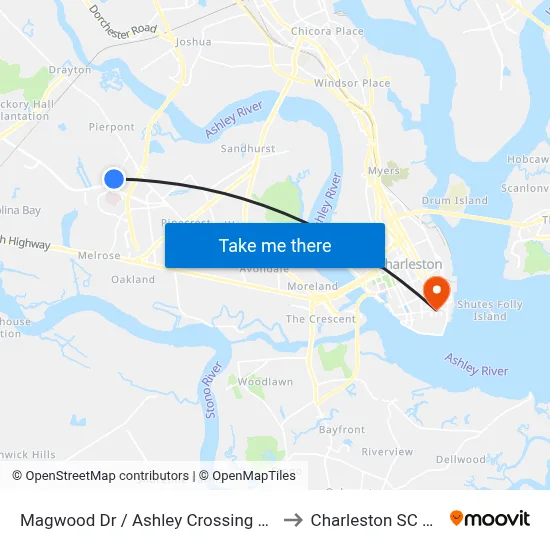 Magwood Dr / Ashley Crossing Plaza to Charleston SC USA map