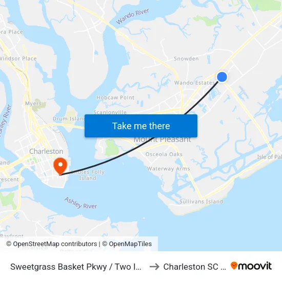 Sweetgrass Basket Pkwy / Two Island Ct to Charleston SC USA map