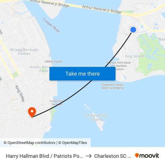 Harry Hallman Blvd / Patriots Point Rd to Charleston SC USA map