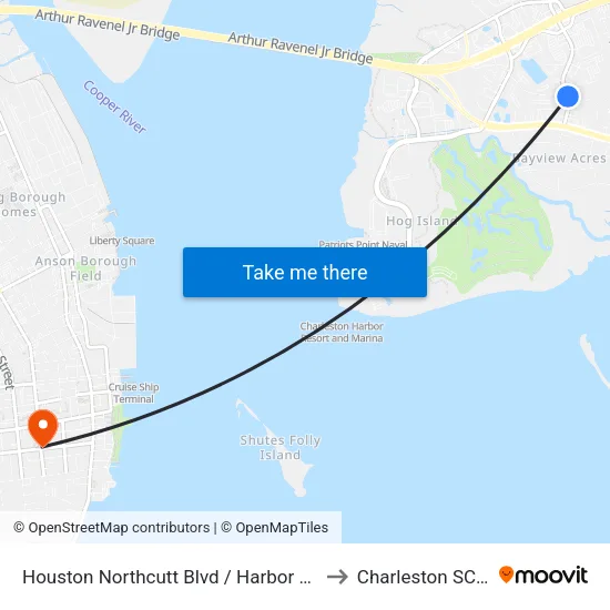 Houston Northcutt Blvd / Harbor Pointe Dr to Charleston SC USA map
