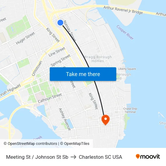 Meeting St / Johnson St Sb to Charleston SC USA map
