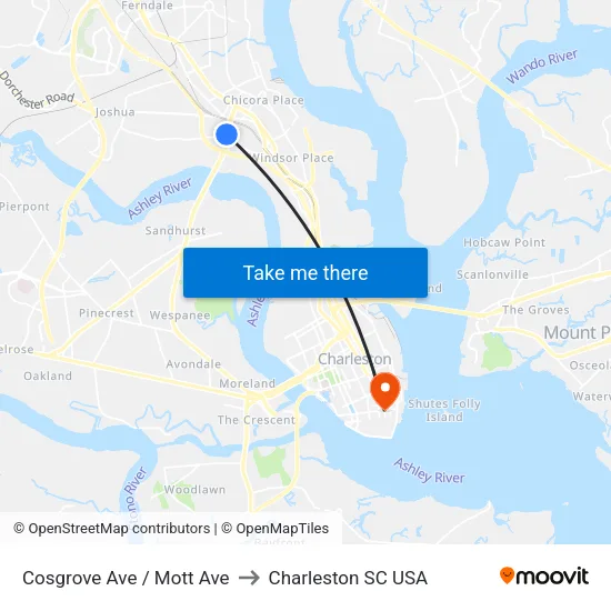 Cosgrove Ave / Mott Ave to Charleston SC USA map
