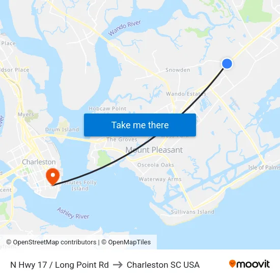 N Hwy 17 / Long Point Rd to Charleston SC USA map