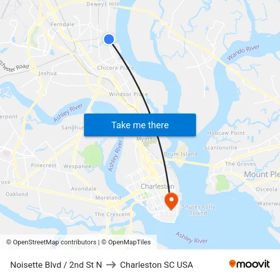 Noisette Blvd / 2nd St N to Charleston SC USA map