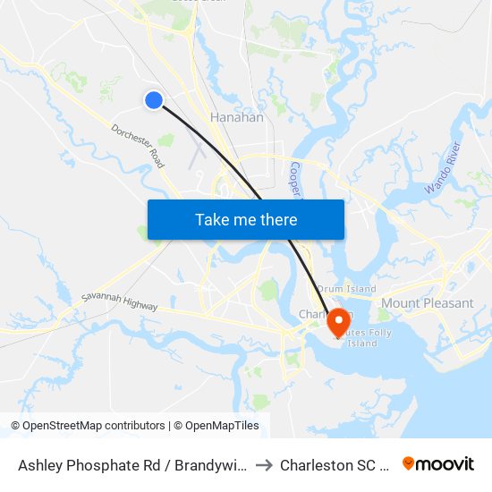 Ashley Phosphate Rd / Brandywine Rd to Charleston SC USA map