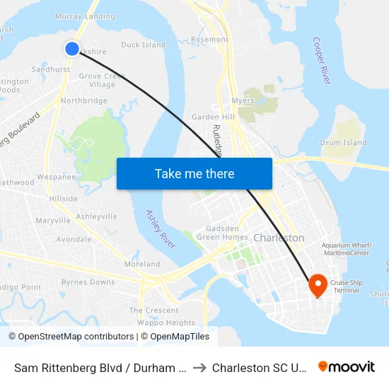 Sam Rittenberg Blvd / Durham Pl to Charleston SC USA map