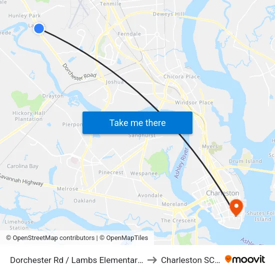 Dorchester Rd / Lambs Elementary School to Charleston SC USA map
