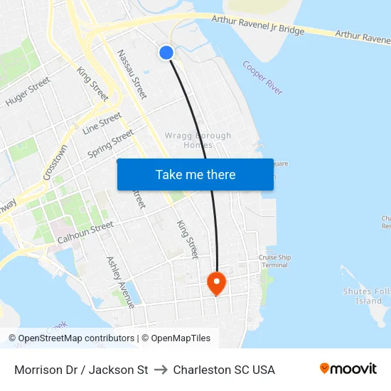 Morrison Dr / Jackson St to Charleston SC USA map