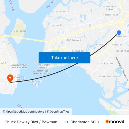 Chuck Dawley Blvd / Bowman Rd to Charleston SC USA map
