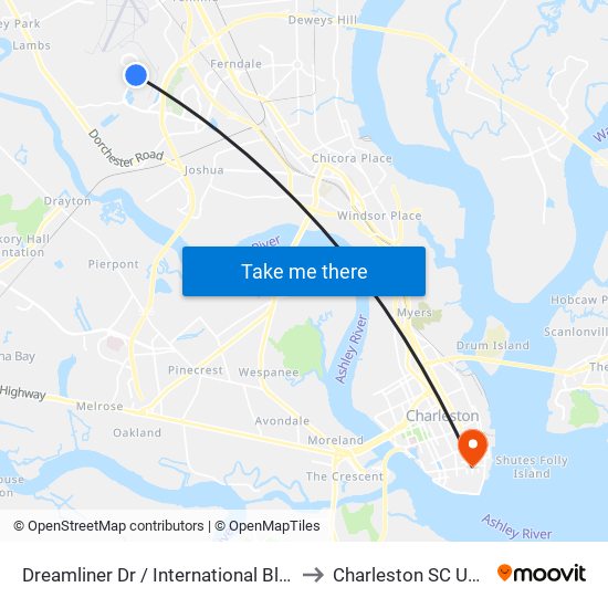 Dreamliner Dr / International Blvd to Charleston SC USA map