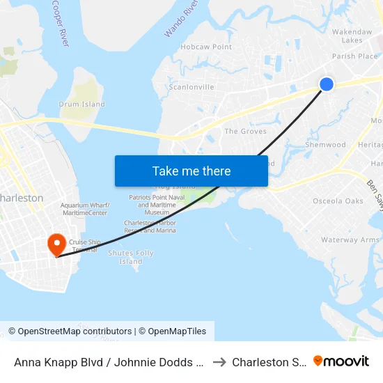 Anna Knapp Blvd / Johnnie Dodds Blvd (N Of 17) to Charleston SC USA map