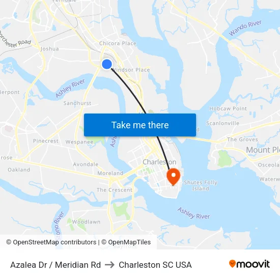 Azalea Dr / Meridian Rd to Charleston SC USA map