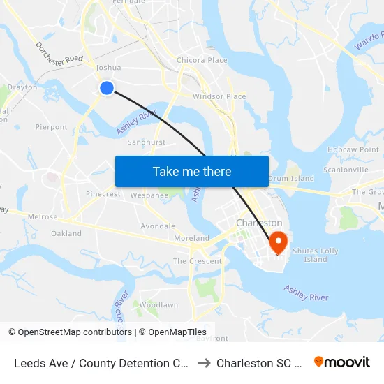 Leeds Ave / County Detention Center to Charleston SC USA map