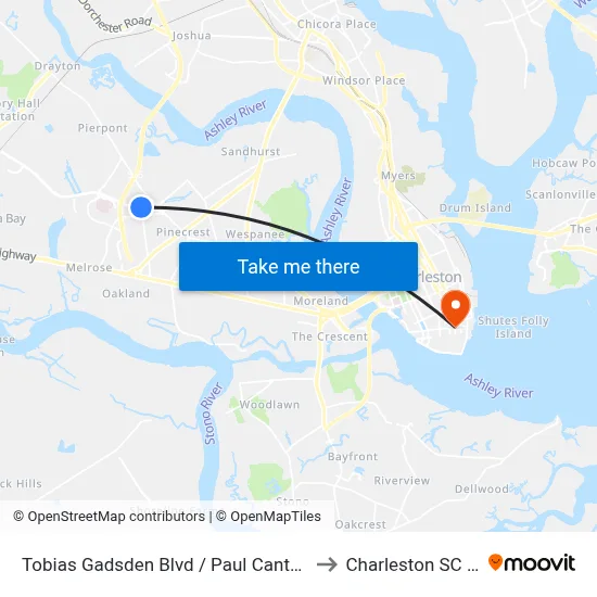 Tobias Gadsden Blvd / Paul Cantrell Blvd to Charleston SC USA map