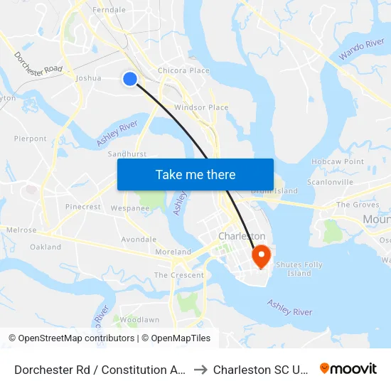 Dorchester Rd / Constitution Ave to Charleston SC USA map