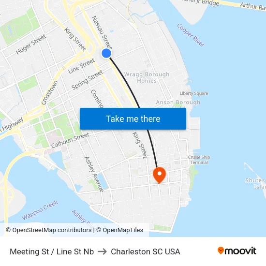 Meeting St / Line St Nb to Charleston SC USA map