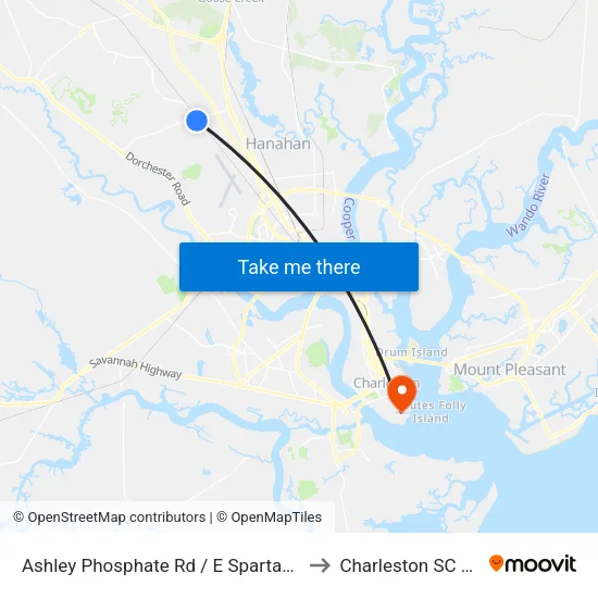 Ashley Phosphate Rd / E Spartan Blvd to Charleston SC USA map