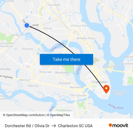 Dorchester Rd / Olivia Dr to Charleston SC USA map