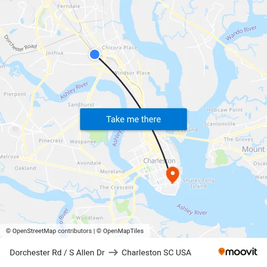 Dorchester Rd / S Allen Dr to Charleston SC USA map