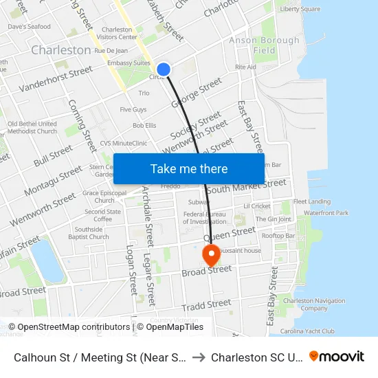 Calhoun St / Meeting St (Near Side) to Charleston SC USA map