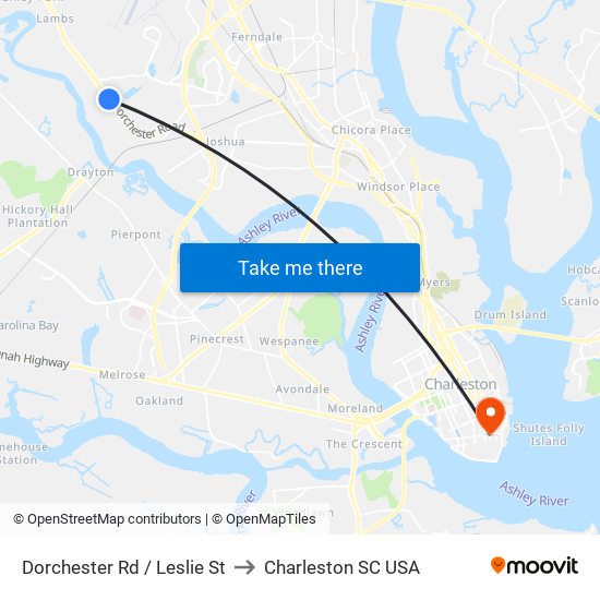 Dorchester Rd / Leslie St to Charleston SC USA map