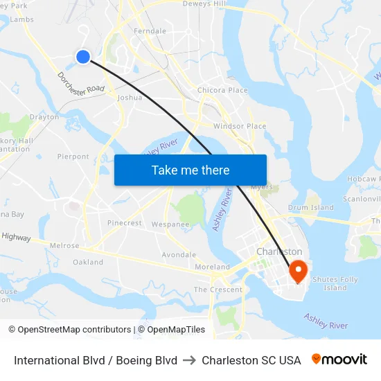 International Blvd / Boeing Blvd to Charleston SC USA map